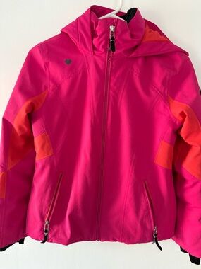 Kids Bright Pink Ski Jacket with Orange Accents